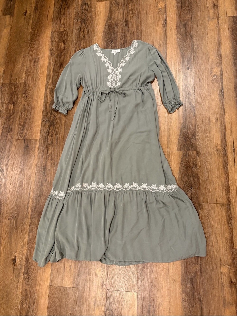 One Loved Babe Sage Green Embroidered Maxi Dress